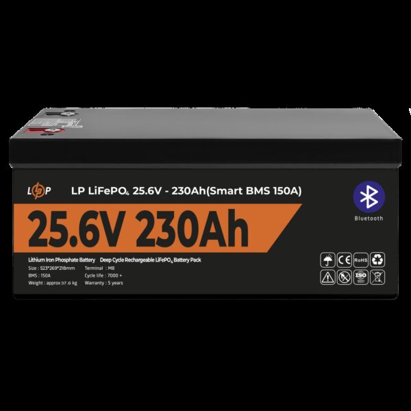 Аккумулятор LP LiFePO4 25,6V 230 Ah (5888Wh) (Smart BMS 150А) с BT пластик