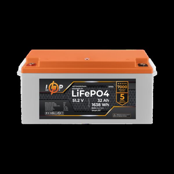 Аккумулятор LP LiFePO4 51,2V 32 Ah (1638Wh) (BMS 64A/32А) пластик LCD Smart BT