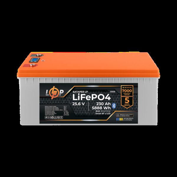 Аккумулятор LP LiFePO4 25,6V 230 Ah (5888Wh) (BMS 200A/100А) пластик LCD Smart BT