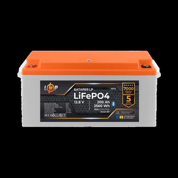 Аккумулятор LP LiFePO4 12,8V 200 Ah (2560Wh) (BMS 200A/100А) пластик Smart BT