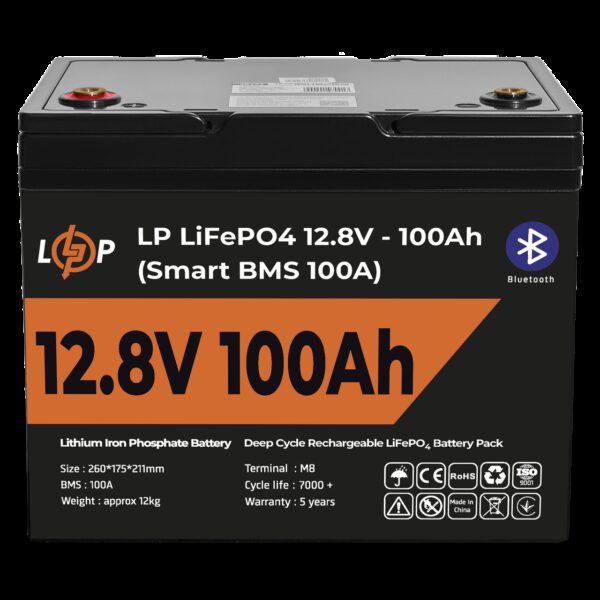 Аккумулятор LP LiFePO4 12V (12,8V) 100 Ah (1280Wh) (Smart BMS 100А) с BT пластик