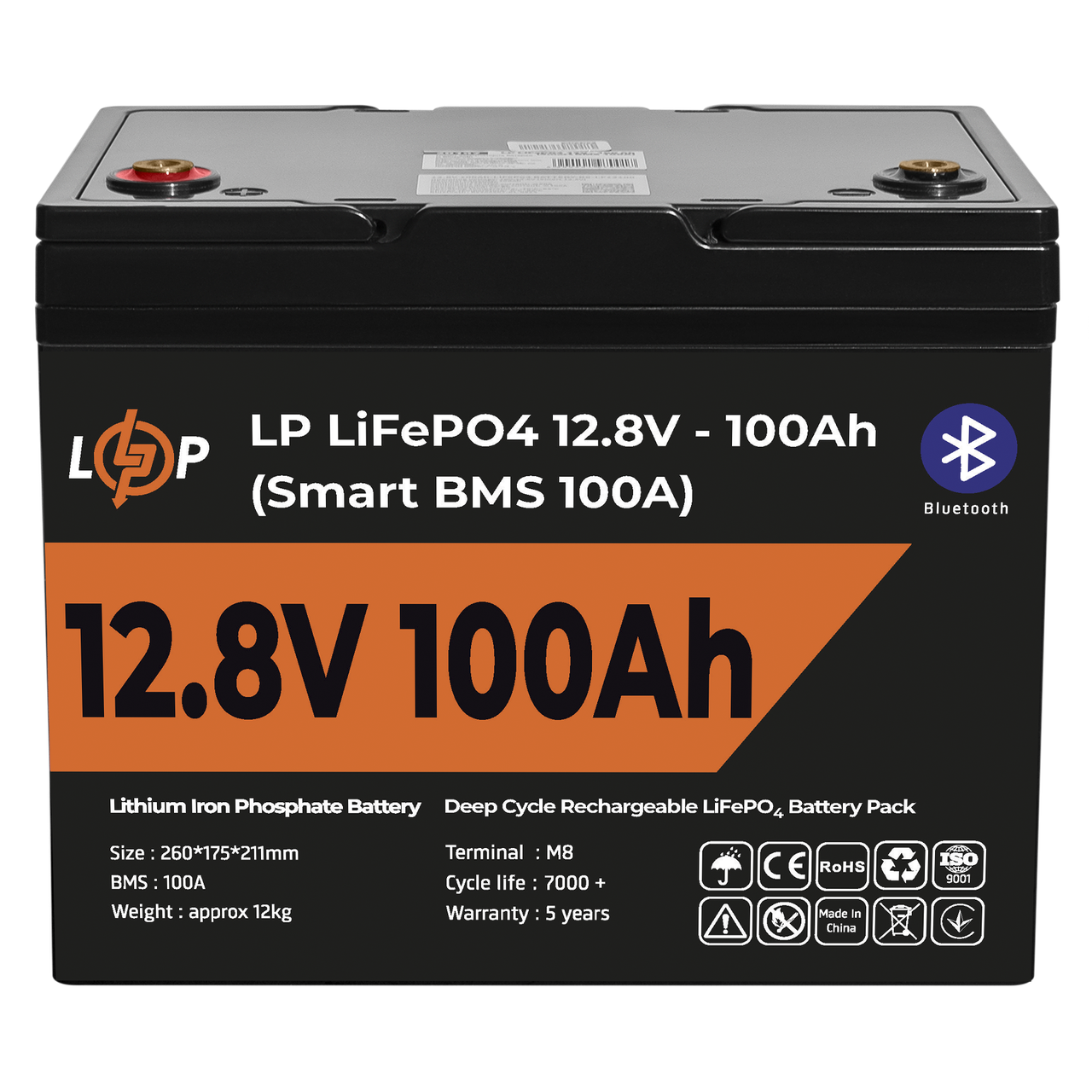 Аккумулятор LP LiFePO4 12V (12,8V) 100 Ah (1280Wh) (Smart BMS 100А) с BT пластик