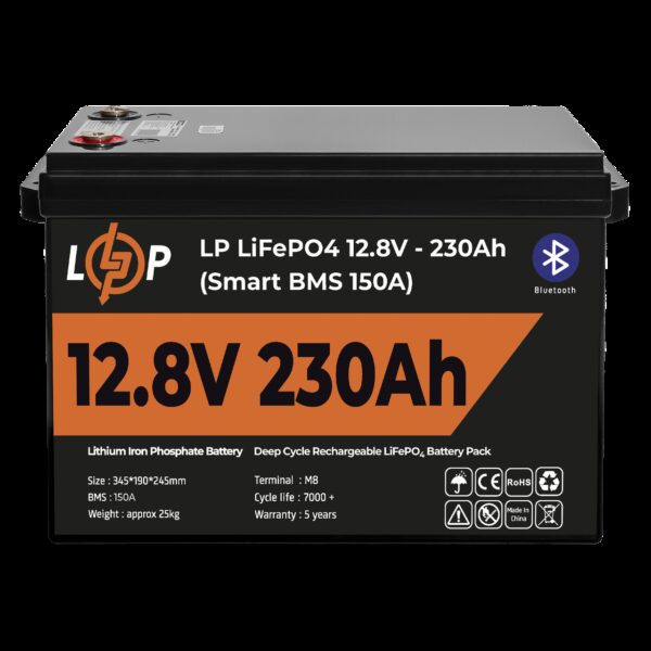 Аккумулятор LP LiFePO4 12V (12,8V) 230 Ah (2944Wh) (Smart BMS 150А) с BT пластик